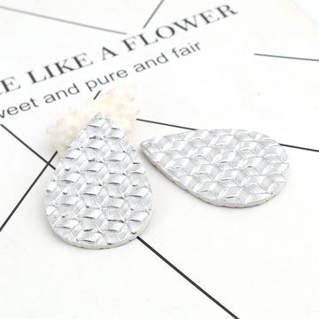 P878 - 10 pcs. Silver Faux Leather Dangle Charms Pendants - Teardrop Weave - 56mm (2.2") - Great for Light Earrings or Dangles! Double-Sided
