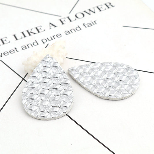 P878 - 10 pcs. Silver Faux Leather Dangle Charms Pendants - Teardrop Weave - 56mm (2.2") - Great for Light Earrings or Dangles! Double-Sided