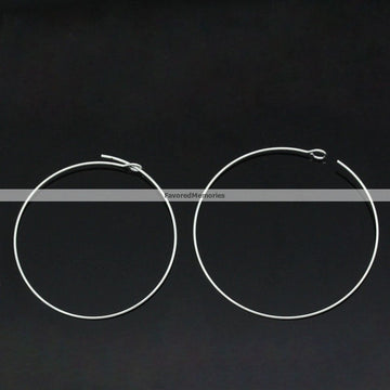 W021 - 100 pcs. Silver Plated EXTRA LARGE Unbent Wine Charm/Earwire Hoop Rings - 36mm (1.5 inch)- 21 Gauge