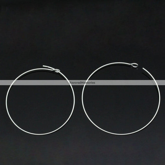 W021 - 100 pcs. Silver Plated EXTRA LARGE Unbent Wine Charm/Earwire Hoop Rings - 36mm (1.5 inch)- 21 Gauge