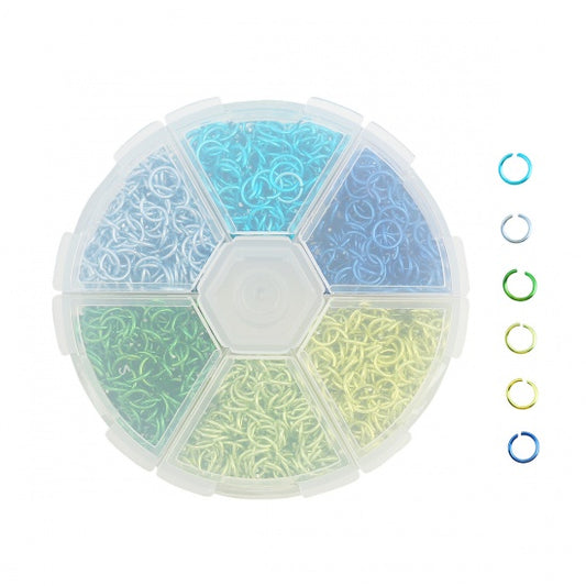 J002 - 1080 pcs Assortment Box of Colorful (6 Colors) Open Jump Rings 6mm - 20 Gauge (0.8mm) - Plastic Storage Box Included