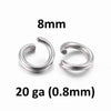 J707 - 500 pcs 304 Stainless Steel Open Jump Rings 8mm - 20 Gauge (0.8mm) - Tarnish Resistant!