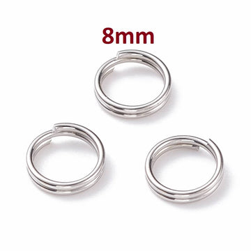 JR0007 - 50 pcs Double Rings - 304 Stainless Steel Silver Tone Split Jump Rings - 8mm - Tarnish Resistant! Thickness: 1.5mm