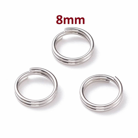 JR0007 - 50 pcs Double Rings - 304 Stainless Steel Silver Tone Split Jump Rings - 8mm - Tarnish Resistant! Thickness: 1.5mm