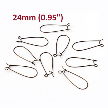 E636 - 100 pcs (50 Pairs) Antique Bronze Kidney Earwire Earring Hooks - 25mm x 11mm - MEDIUM - 21 Gauge (0.7mm)