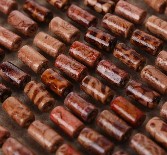 BD418 - 100 pcs Column Hand Painted Wooden Spacer Beads - 10mm x 8mm - Assortment of Styles