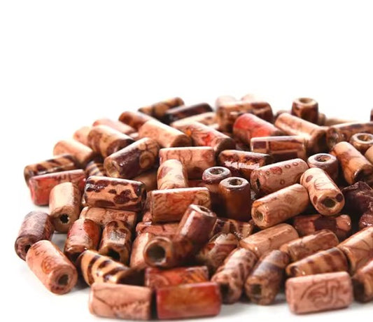 BD418 - 100 pcs Column Hand Painted Wooden Spacer Beads - 10mm x 8mm - Assortment of Styles