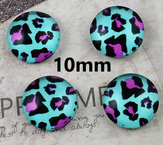 CA849 - 10 pcs Circle Leopard Glass Round Dome Seals Tiles Cabochons - 10mm - Mint