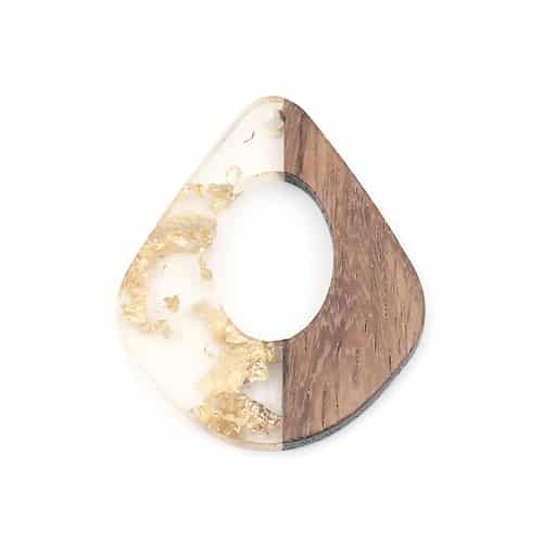 MP0040 - 4 pcs. Gold Foil and Clear Resin and Wood Teardrop Flat Pendant - 33mm x 28mm - (1.3" x 1.1") - MEDIUM