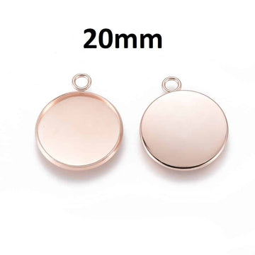 MP0042 - 5 pcs. 304 Stainless Steel Rose Gold Circle Round Bezel Pendant Tags Trays - 20mm Glue Pad Setting - Tarnish Resistant!