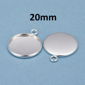 MP0043 - 5 pcs. 304 Stainless Steel Silver Plated Circle Round Bezel Pendant Tags Trays - 20mm Glue Pad Setting - Tarnish Resistant!