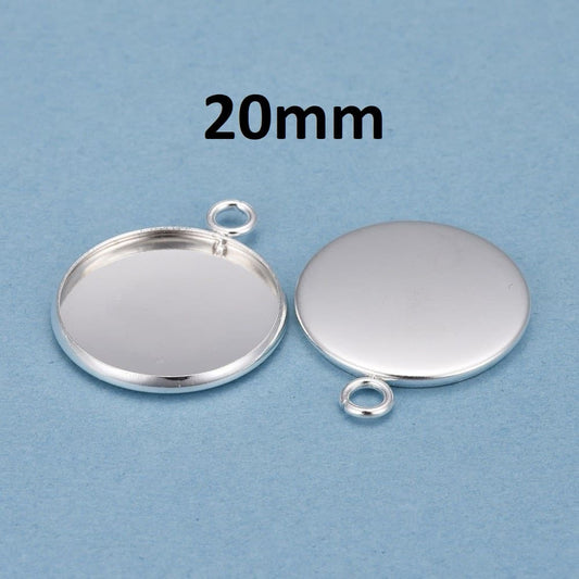 MP0043 - 5 pcs. 304 Stainless Steel Silver Plated Circle Round Bezel Pendant Tags Trays - 20mm Glue Pad Setting - Tarnish Resistant!