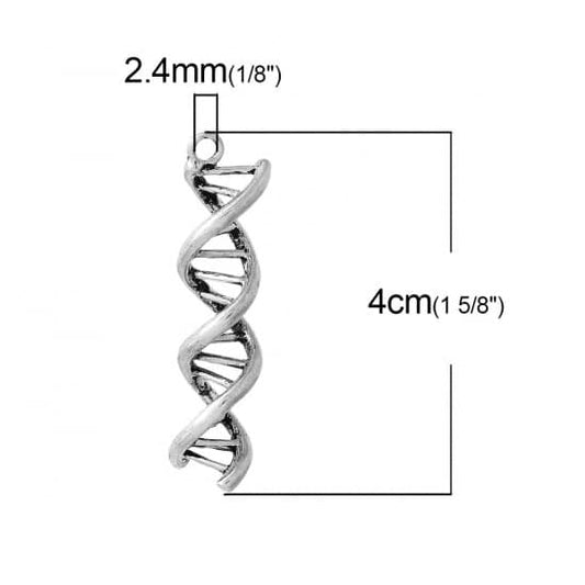 MP0047 - 10 pcs. Antique Silver Tone Science DNA Gene Helix Charms Pendants - 40mm x 10mm - 1.57 in x 0.39 in