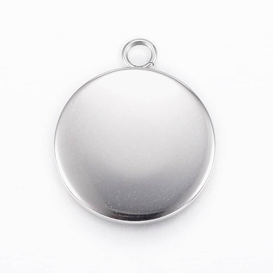 MP0049 - 10 pcs. 304 Stainless Steel Circle Round Bezel Pendant Tags Trays - Silver Tone - 16mm Glue Pad Setting - Tarnish Resistant!