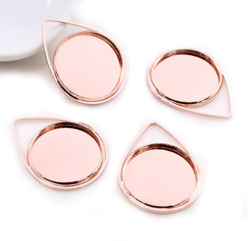 MP0063 - 10 pcs. Rose Gold Plated Pendant Circle Posts Settings Bezels Tray Cabochons - 20mm Glue Pad Setting (Cameo Setting Diameter) - Teardrop