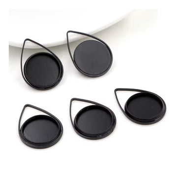 MP0081 - 10 pcs. Black Pendant Circle Posts Settings Bezels Tray Cabochons - 12mm Glue Pad Setting - Teardrop