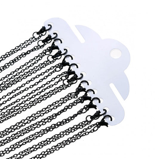 N221 - 12 pcs. Black Cable Chain Link Necklaces 24 3/8" - (3 x 2mm) - Lobster Clasps - Claw Clasps