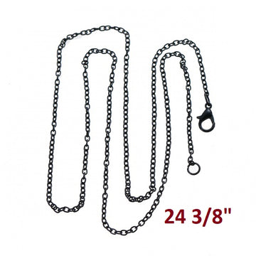 N221 - 12 pcs. Black Cable Chain Link Necklaces 24 3/8" - (3 x 2mm) - Lobster Clasps - Claw Clasps