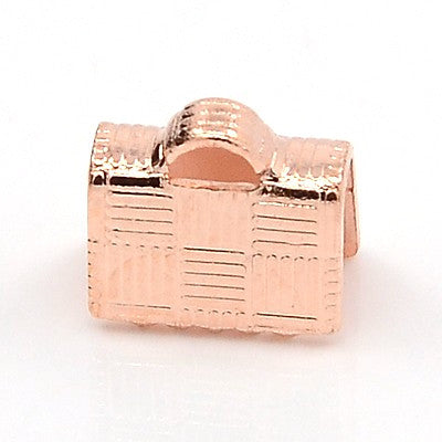 BA005 - 100 pcs. Rose Gold Plated Textured Ribbon Crimp End Caps - 10mm x 8mm - For 3/8" (10mm) Ribbons and Cords!