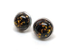 BGE24 - 2 pcs (1 pair) 304 Stainless Steel Earring Studs - 12mm Glass Tiles - 14mm Diameter with Edge - Black and Gold Glitter - Hypoallergenic!