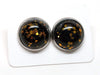 BGE24 - 2 pcs (1 pair) 304 Stainless Steel Earring Studs - 12mm Glass Tiles - 14mm Diameter with Edge - Black and Gold Glitter - Hypoallergenic!