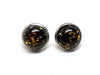 BGE24 - 2 pcs (1 pair) 304 Stainless Steel Earring Studs - 12mm Glass Tiles - 14mm Diameter with Edge - Black and Gold Glitter - Hypoallergenic!