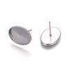 E933 - 10 pcs. 304 Stainless Steel Silver Tone Earring Tacks Posts Studs Settings Bezels Cabochons - Oval - 14mm x 10mm Glue Pad Setting