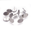 E933 - 10 pcs. 304 Stainless Steel Silver Tone Earring Tacks Posts Studs Settings Bezels Cabochons - Oval - 14mm x 10mm Glue Pad Setting
