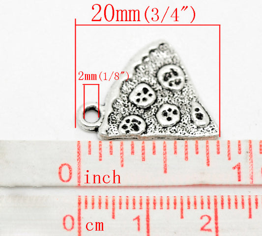 P211 - 20 pcs. Antique Silver Pizza Food Pepperoni Charms Pendants - 20mm X 19mm (0.8 inch)