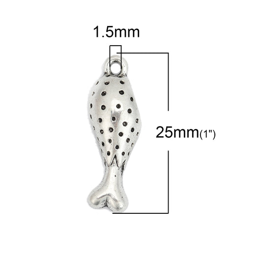 P819 - 10 pcs. Antique Silver Turkey Leg Charms Pendants - 25mm x 9mm