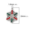 P902 - 5 pcs. Silver Tone Rhinestone Snowflake Charms Pendants - 24mm x 19mm - Christmas
