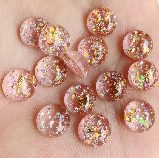 RC0064 - 10 pcs Resin Round Embellishment Circle Cabochons Crackle Metal Foil - Pink, Gold - 12mm