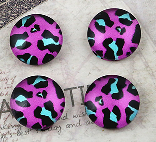 CA456 - 10 pcs Circle Leopard Glass Round Dome Seals Tiles Cabochons - 12mm - Pink
