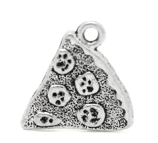 P211 - 20 pcs. Antique Silver Pizza Food Pepperoni Charms Pendants - 20mm X 19mm (0.8 inch)