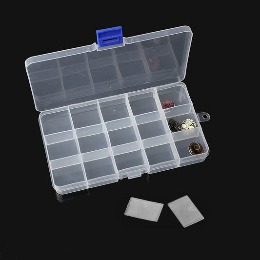 T024 - Plastic Jewelry Storage Display Box with 15 Spaces Compartments for Beads, Jump Rings, Findings - 7.08 inch x 4.14 inch