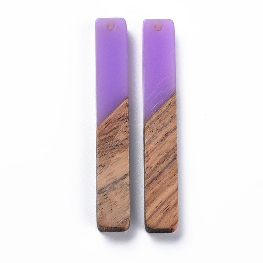 RC0035 - 4 pcs. Purple Resin and Wood Rectangle Flat Pendant - 52mm x 8mm - (2.05" x 0.32")