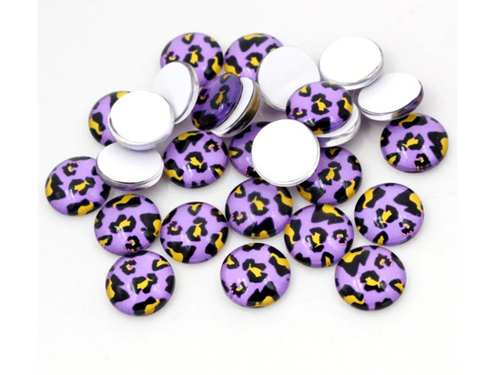 CA491 - 10 pcs Circle Leopard Glass Round Dome Seals Tiles Cabochons - 12mm - Purple