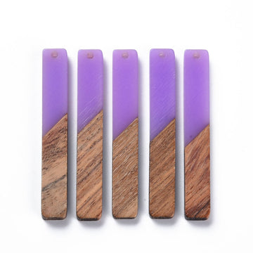 RC0035 - 4 pcs. Purple Resin and Wood Rectangle Flat Pendant - 52mm x 8mm - (2.05" x 0.32")