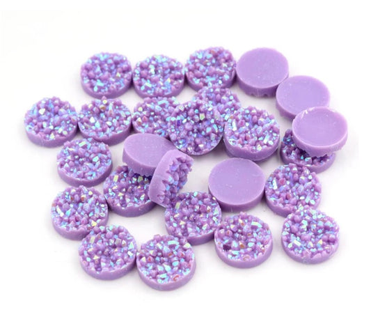 RC0058 - 10 pcs Druzy Resin Embellishment Cabochons Purple Lavender - 12mm
