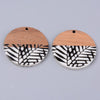 RW0001 - 4 pcs. Black and White Resin and Wood Round Flat Pendant - 35mm - (1.38") - Leaf Pattern