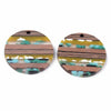 RW0002 - 4 pcs. Brown and Teal Resin and Wood Round Flat Pendant - 30mm - (1.18") - Stripe Pattern