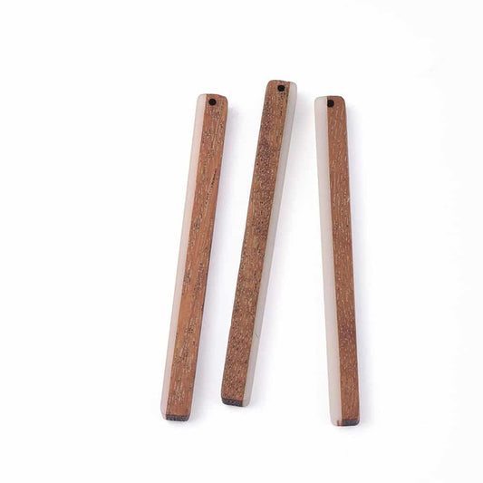 RW0003 - 4 pcs. Gray Resin and Wood Rectangle Flat Pendant - 72mm x 6mm - (2.8" x 0.24")