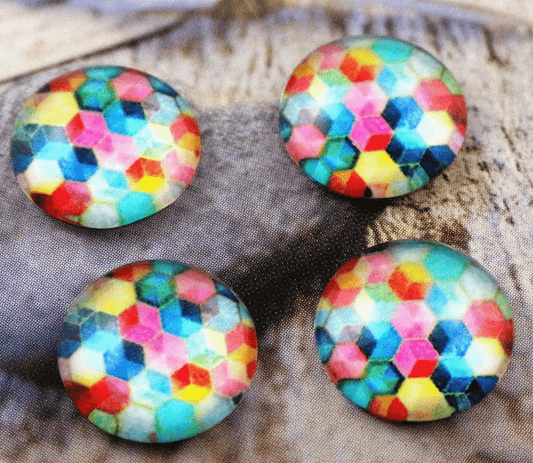 GC007 - 10 pcs Circle Rainbow Mosaic Glass Round Dome Seals Tiles Cabochons - 8mm