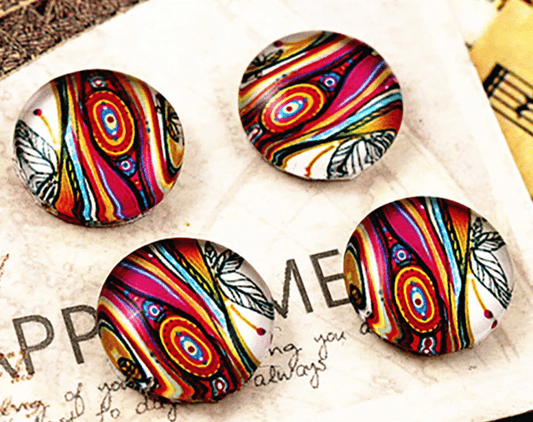 GC004 - 10 pcs Circle Rainbow Feather Glass Round Dome Seals Tiles Cabochons - 12mm
