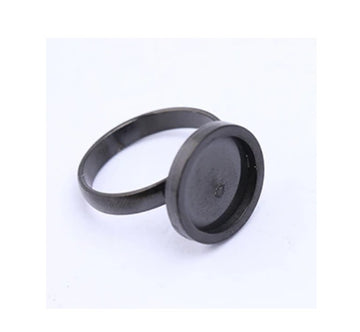 RB050 - 1 pc. 304 Stainless Steel Cabochon Setting Bezel RING bases - Ring Size 8 US - Glue Pad 12mm - Black - FLAT design