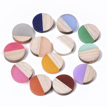 RC0041 - 10 pcs Resin and Wood Embellishment Cabochons - Assortment - 15mm - Flat Coin Circle