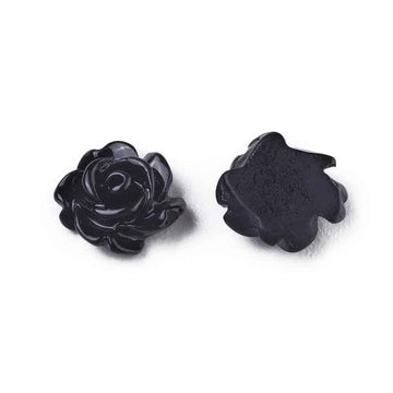 RC0044 - 100 pcs Resin Cabochons - 8mm - Rose Flower Design - Black - Fit on 6mm flat settings!