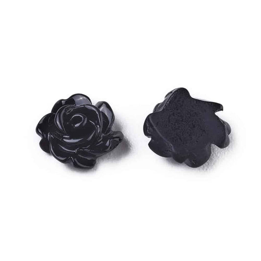 RC0044 - 100 pcs Resin Cabochons - 8mm - Rose Flower Design - Black - Fit on 6mm flat settings!