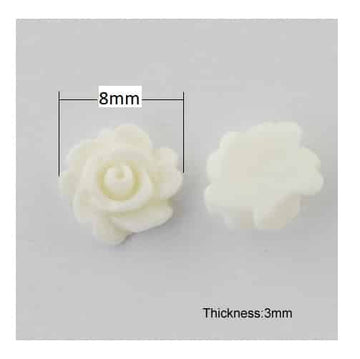 RC0045 - 100 pcs Resin Cabochons - 8mm - Rose Flower Design - Ivory - Fit on 6mm flat settings!