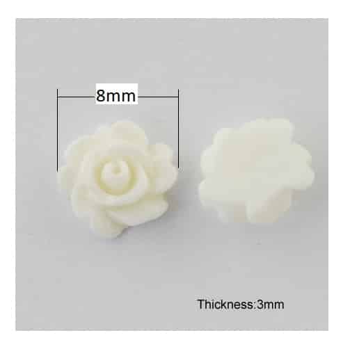 RC0045 - 100 pcs Resin Cabochons - 8mm - Rose Flower Design - Ivory - Fit on 6mm flat settings!